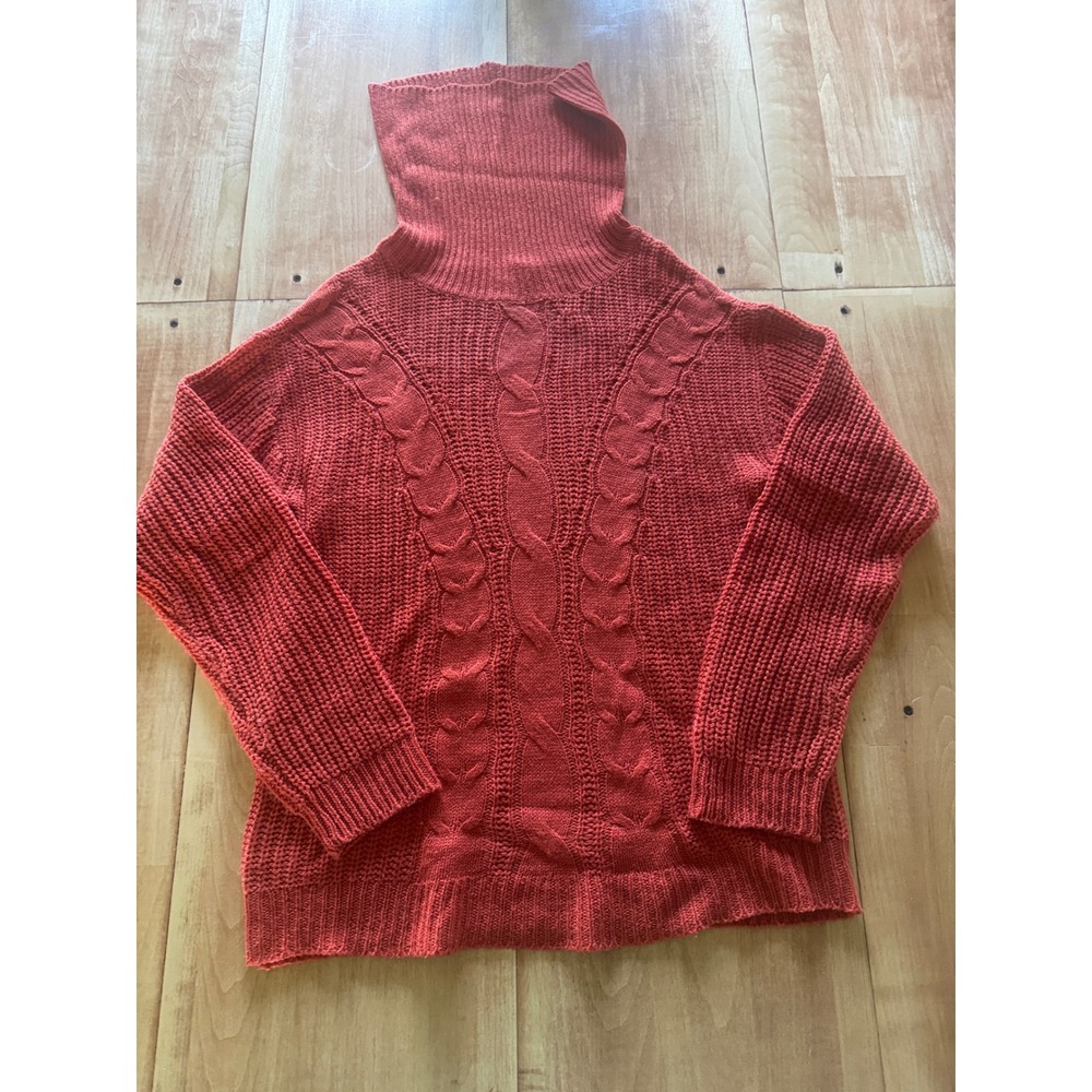 Caren‎ Sport Womens 1X Rust Orange Cable Knit Turtleneck Sweater Plus Size